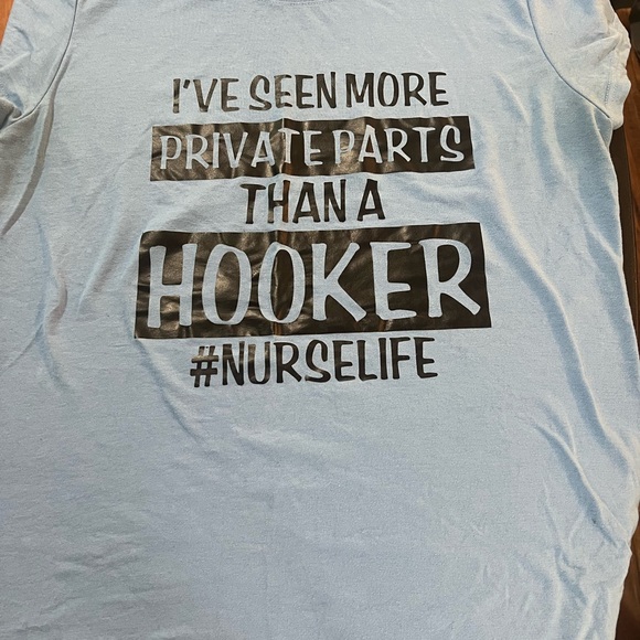 Tops - Blue Graphic Tee with Nurse Life Bold Text